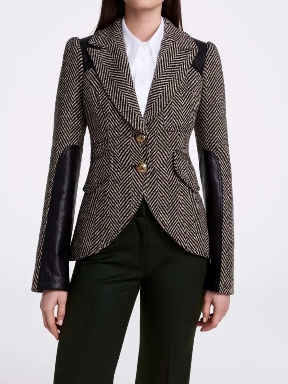 ❤️ Women's Black Herringbone Saddle Patch Equestrian Blazer